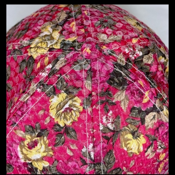 Women's Floral Sequins Sparkly Pink Baseball Cap Hat Adjustable Strap Spring - Picture 6 of 16